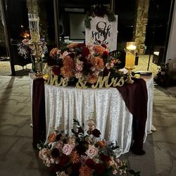 Walden Yacht Club - Sweetheart table! Amazing decor by venue director Len Rhodes. Floral arrangements by Fleur and Decor.