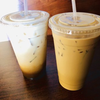 Mozart Bakery - Left: Iced Caramel Latte Right: Iced House Coffee - Bakeries Near Me - Carrollton, Texas