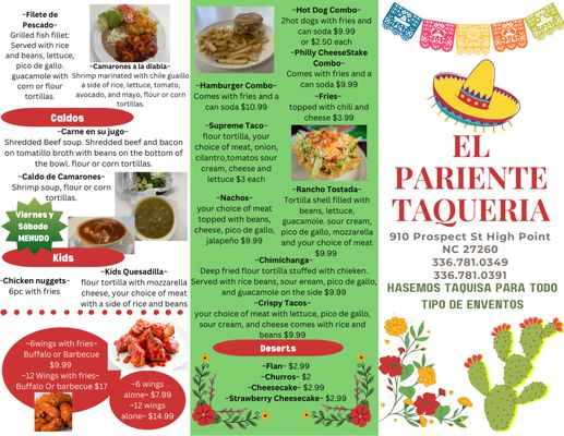 Menu photo 2 El Pariente Taqueria High Point, NC