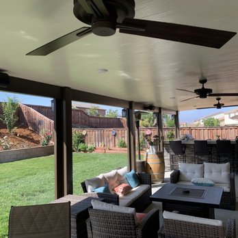 KM Patio Covers - 3 ceiling fans, 4 outdoor speakers - Patio Coverings Near Me