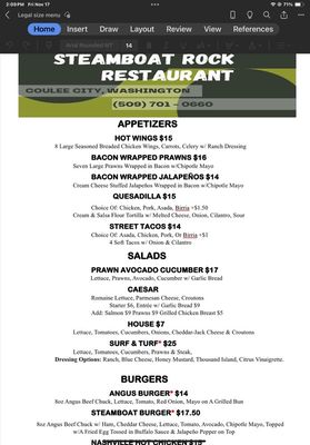 Menu photo 4 Steamboat Rock Restaurant Coulee City, WA Menu photo 4 Steamboat Rock Restaurant Coulee City, WA