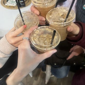 Happy Cat Cafe - Iced "Crookshanks' Caramel" and "Nutty Neko"! Highly recommend both but we all enjoyed the Nutty Neko the best! - Coffee & Tea Near Me - Grand Rapids, Michigan