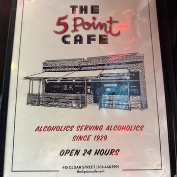 The 5 Point Café - Cover of menu - Dive Bars Near Me - Seattle, Washington