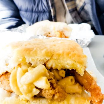 Time-Out Restaurant - Why yes I added mac and cheese into my fried chicken biscuit. - Southern Near Me - Chapel Hill, North Carolina Time-Out Restaurant - Why yes I added mac and cheese into my fried chicken biscuit. - Southern Near Me - Chapel Hill, North Carolina