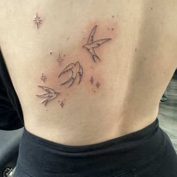 Golden Triangle Art Studio - fine line bird tattoo on back - Tattoo Near Me - Upland, California