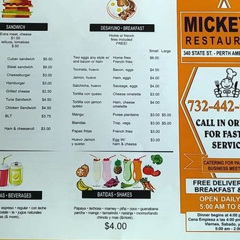 Mickey's Luncheonette - menu for mickey's restaurant - Cuban Near Me - Perth Amboy, New Jersey Mickey's Luncheonette - menu for mickey's restaurant - Cuban Near Me - Perth Amboy, New Jersey