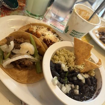 Tacombi - Black Bean & Sweet Potato Taco. Carne Asada Taco. Rice & Beans. Sweet potato was better than expected - Mexican Near Me - New York, New York