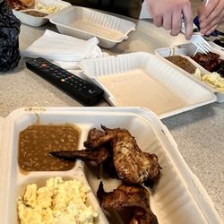 Chicken Wings baked beans potato salad