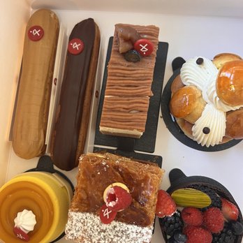 Moulin - Exotic, chocolate eclair, coffee eclair, mixed berry tarte, saint honoré, raspberry Mille feuille, Mont Blanc - Bakeries Near Me - Newport Beach, California