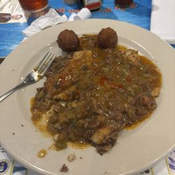 Billy B's Cajun Grill - Smothered catfish (w/ dirty rice and crawfish étouffée.