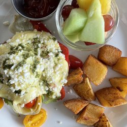 Garden Court Cafe - Half order garden eggs, Benny with fruit cup