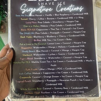 Lahaina Shave Ice - Menu - Desserts Near Me - Honolulu, Hawaii