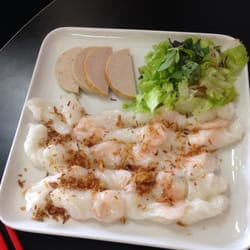 Thy Vietnamese Eatery - $13.00 - Shrimp wrapped in steamed rice paper. Comes with beans sprouts, herbs, fish sauce & pork sausages (Banh cuon tom,cha) - SO GOOD