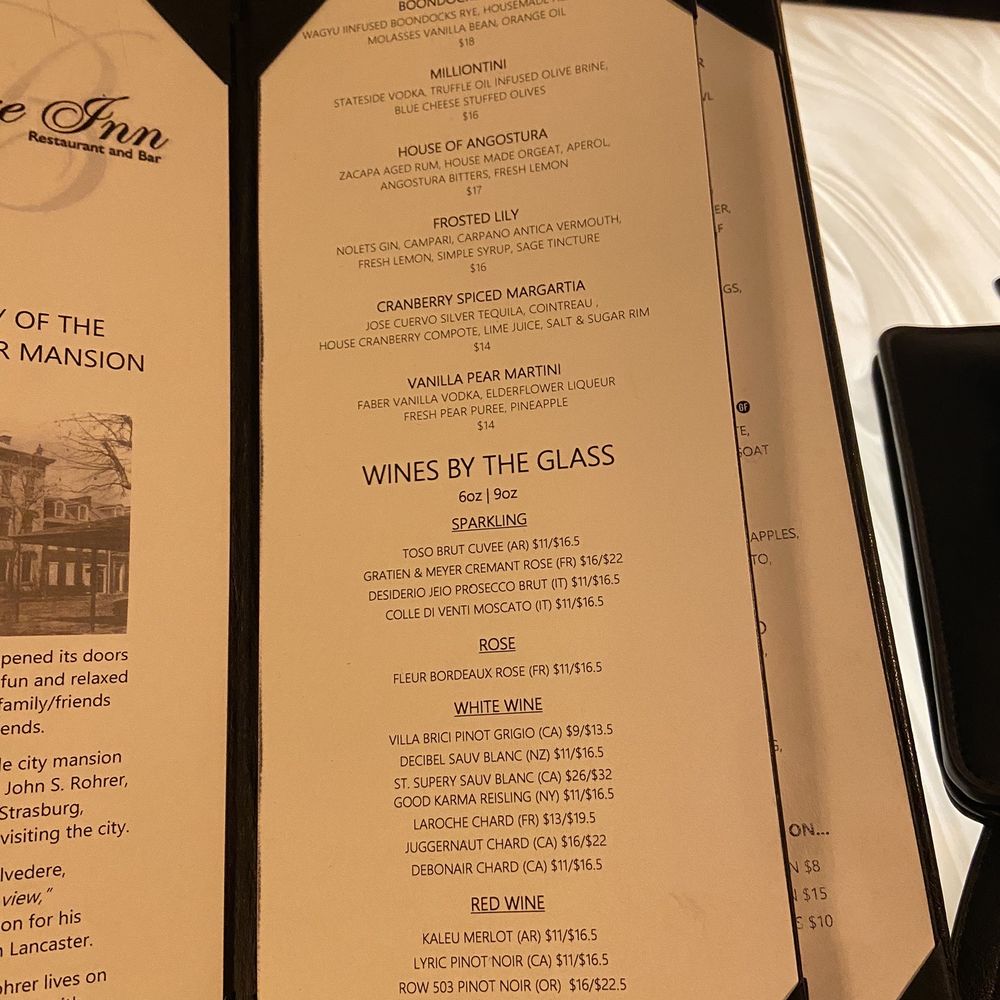 The Belvedere Inn - Menu - New American Near Me - Lancaster, Pennsylvania