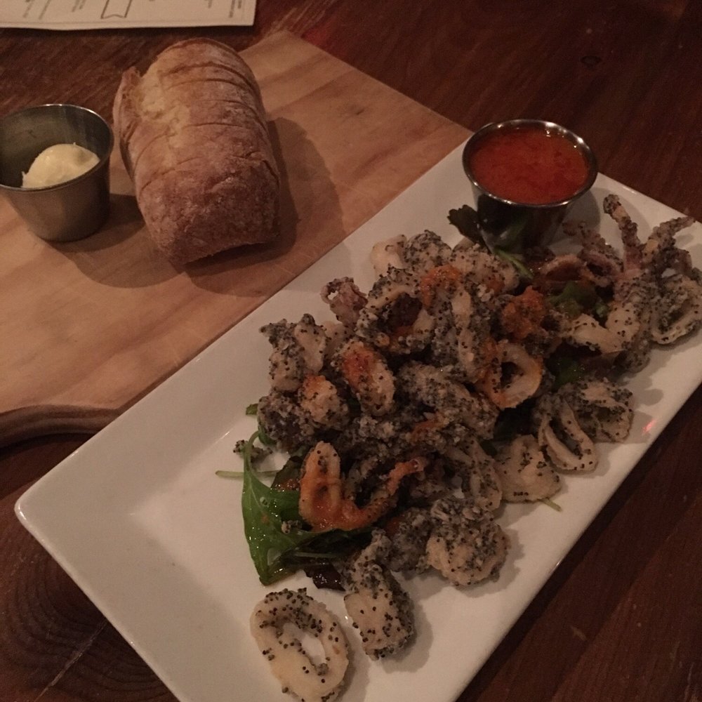 District Kitchen & Bar - Calamari and delicious warm sourdough bread. - New American Near Me - Pittsfield, Massachusetts District Kitchen & Bar - Calamari and delicious warm sourdough bread. - New American Near Me - Pittsfield, Massachusetts