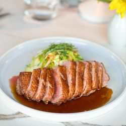 The Bridge at Saugatuck - La Bella Farm Duck Breast stir fry asian vegetables, ruby red plum sauce