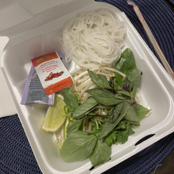 Saigon City Restaurant - P5 Pho tai accoutrements in carryout container - Vietnamese Near Me - Albuquerque, New Mexico