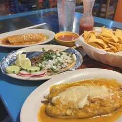 Casa Fiesta - Chile rellano shrimp enchilada and street taco