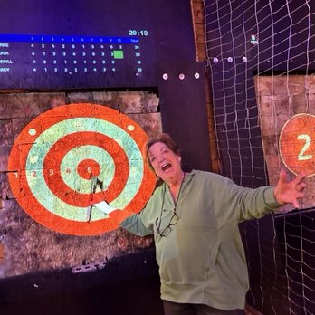 Action Spot Arena - Us "old" ladies beat the young ones!!! Bullseye!!!!! - Axe Throwing Near Me - Sugar Hill, Georgia Action Spot Arena - Us "old" ladies beat the young ones!!! Bullseye!!!!! - Axe Throwing Near Me - Sugar Hill, Georgia