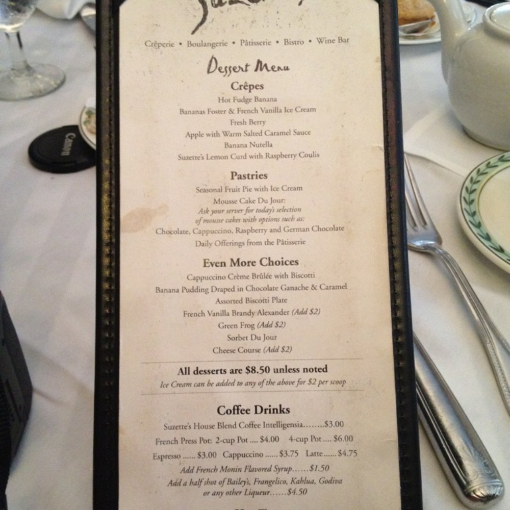 Suzette's Creperie - Dessert menu - French Near Me - Wheaton, Illinois