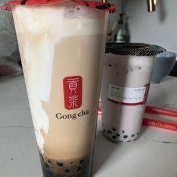 Large brown sugar boba and medium taro boba