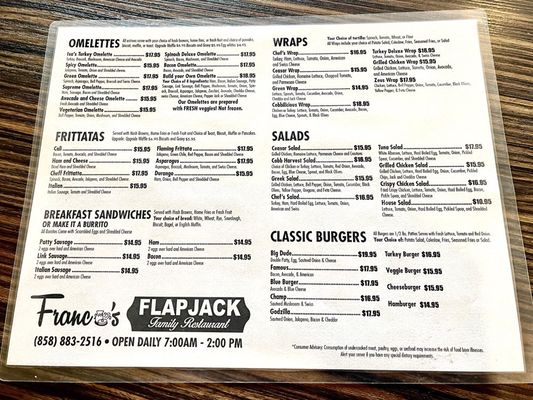 Menu photo 8 Franco's Flapjack Family Restaurant Poway, CA Menu photo 8 Franco's Flapjack Family Restaurant Poway, CA