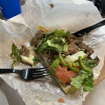 Shako Mako Grill - Gyros sandwich with some Greek salad on top. Bomb! - Middle Eastern Near Me - Glendale, Arizona