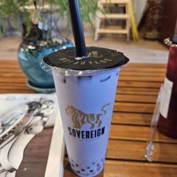 Sovereign Poke, Boba, Asian Kitchen - Taro MT with strawberry boba