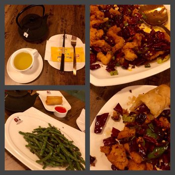 Szechuan Opera - Nice table setting, dried red chili peppers with chicken, and string green beans - Szechuan Near Me - Rochester, New York Szechuan Opera - Nice table setting, dried red chili peppers with chicken, and string green beans - Szechuan Near Me - Rochester, New York