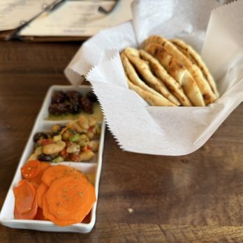Maria's Mediterranean - Pita with carrots, bean salad and olives - Seafood Near Me - Bayside, New York Maria's Mediterranean - Pita with carrots, bean salad and olives - Seafood Near Me - Bayside, New York
