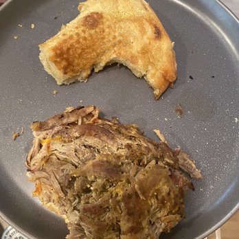 Traballo’s Backyard BBQ  - Pulled pork before the bread swap. Notice the pile of grease on the side... - Barbeque Near Me - Benicia, California