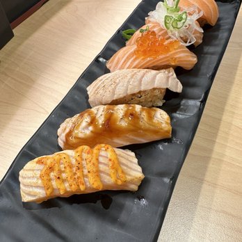 Waka Sakura - Salmon Lover Nigiri Set - Conveyor Belt Sushi Near Me - Gardena, California Waka Sakura - Salmon Lover Nigiri Set - Conveyor Belt Sushi Near Me - Gardena, California