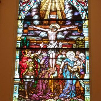 St Emydius Church - Stained glass on the wall to the right of the podium. - Churches Near Me - San Francisco, California