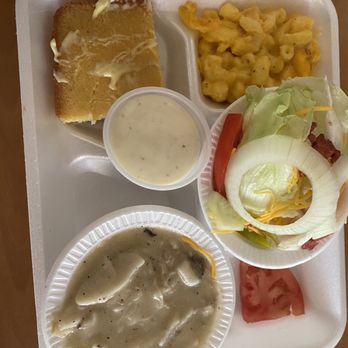 The Brown Bag Restaurant - Chicken and dumplings dinner with macaroni and cheese and salad - Soul Food Near Me - Northport, Alabama The Brown Bag Restaurant - Chicken and dumplings dinner with macaroni and cheese and salad - Soul Food Near Me - Northport, Alabama