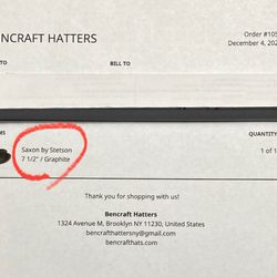 Bencraft Hatters - I ordered a Graphite hat but . . .