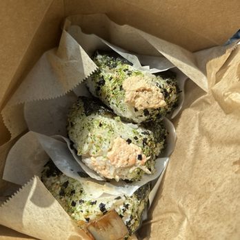 Rice & Nori - Bottom: Miso Eggplant Spicy Onigiri, middle: Salmon Yuzu Miso Onigiri, top: Tuna Mayo Spicy Onigiri - Japanese Near Me - South Pasadena, California Rice & Nori - Bottom: Miso Eggplant Spicy Onigiri, middle: Salmon Yuzu Miso Onigiri, top: Tuna Mayo Spicy Onigiri - Japanese Near Me - South Pasadena, California
