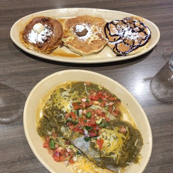 Snooze, an A.M. Eatery - Chorizo Burrito and Pancake flight - Breakfast & Brunch Near Me - Orange, California