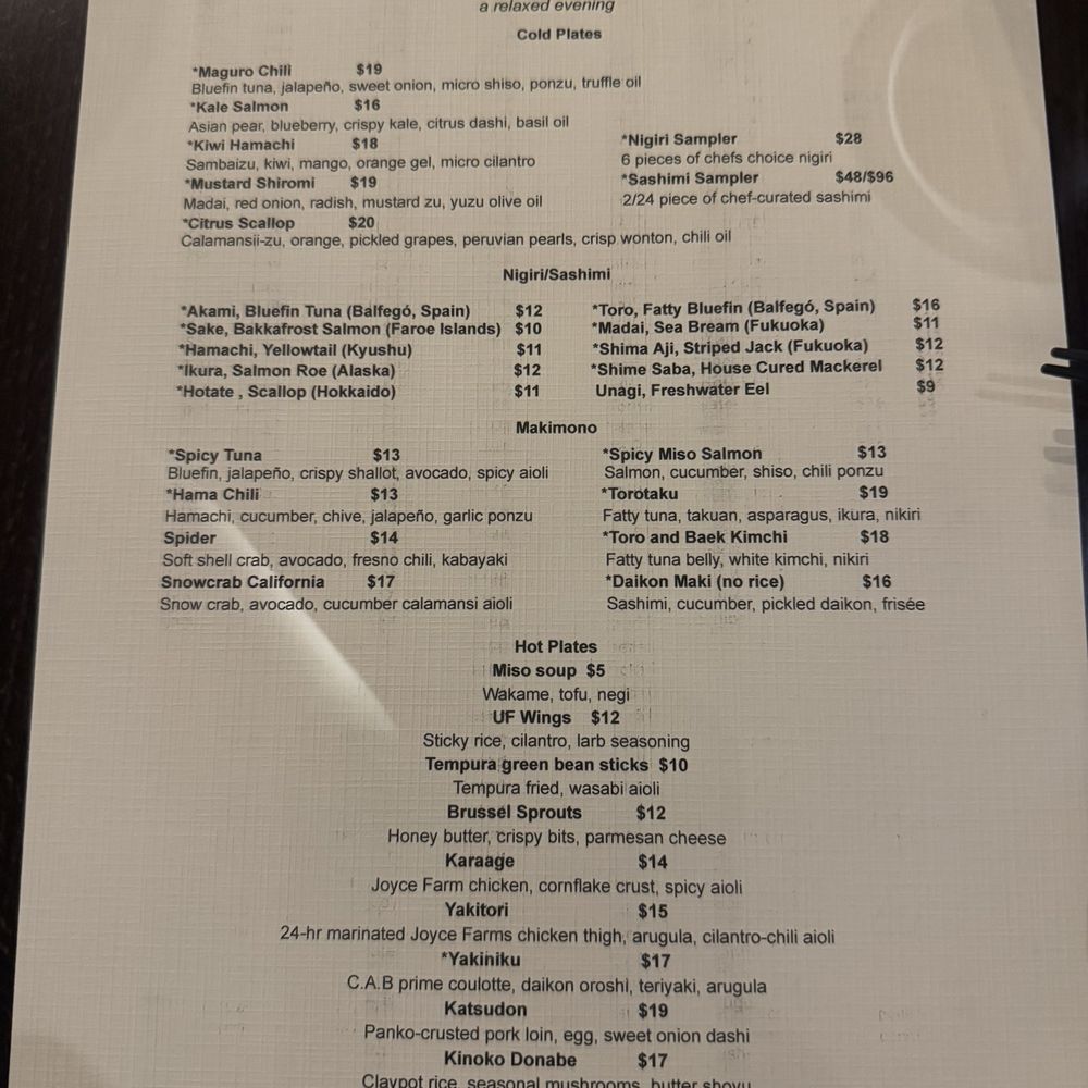 Uglyfish - Typical menu-- updated regularly based on what is fresh - Sushi Bars Near Me - Raleigh, North Carolina Uglyfish - Typical menu-- updated regularly based on what is fresh - Sushi Bars Near Me - Raleigh, North Carolina