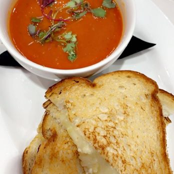 Cat Cora's Kitchen - Spicy tomato soup and grilled cheese with caramelized onions - New American Near Me - Atlanta, Georgia Cat Cora's Kitchen - Spicy tomato soup and grilled cheese with caramelized onions - New American Near Me - Atlanta, Georgia