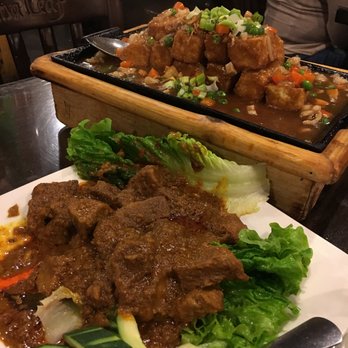 Banana Leaf - Fried bean curd (back) and Malaysian style beef (front) - Malaysian Near Me - Houston, Texas Banana Leaf - Fried bean curd (back) and Malaysian style beef (front) - Malaysian Near Me - Houston, Texas