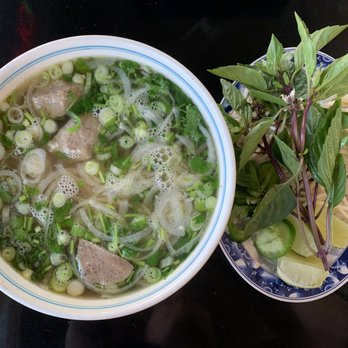 Pho Vina - pho tai chin bo vien (rare steak, brisket, meatballs) = $13.78 - Vietnamese Near Me - Pomona, California