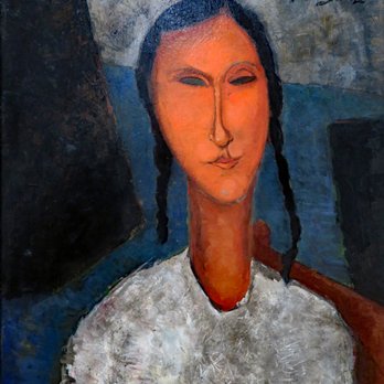 Old Jail Art Center - Amedeo Modigliani; Young Girl with Braids; 1918; oil on canvas mounted on board - Museums Near Me - Albany, Texas