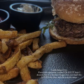 Mariposa - LAMB BURGER
sundried tomato jam, white onion, smoked gouda, arugula,
tzatziki, served with fries - Tapas/Small Plates Near Me - Charlotte, North Carolina Mariposa - LAMB BURGER
sundried tomato jam, white onion, smoked gouda, arugula,
tzatziki, served with fries - Tapas/Small Plates Near Me - Charlotte, North Carolina