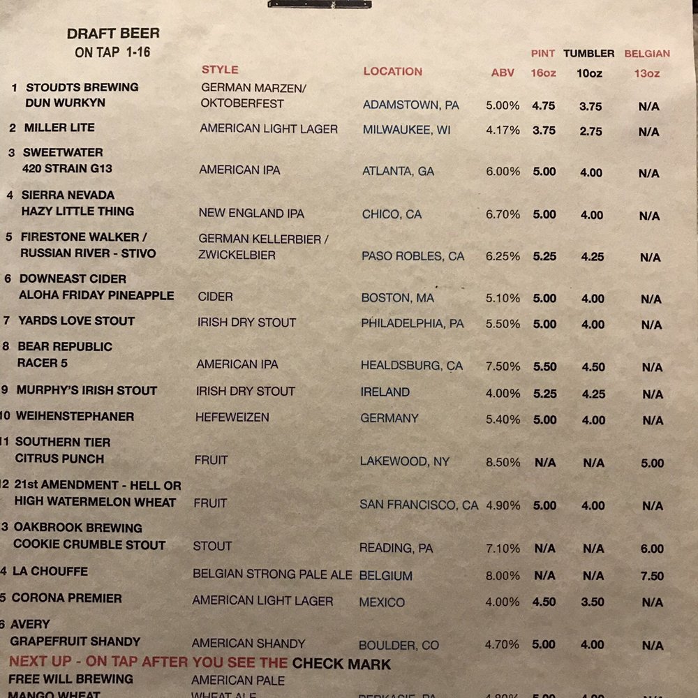 West Reading Tavern - Draft list - unheard of prices - American Near Me - West Reading, Pennsylvania West Reading Tavern - Draft list - unheard of prices - American Near Me - West Reading, Pennsylvania