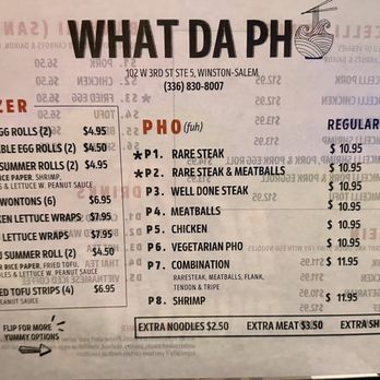 What Da Pho - Front of menu - Vietnamese Near Me - Winston-Salem, North Carolina
