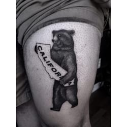 Sacred Souls Ink Tattoo Studio - Custom black and grey take on the California Bear done by Cole