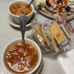 Woody's Family Restaurant - Vegetable soup, some crackers, and endless salad creations