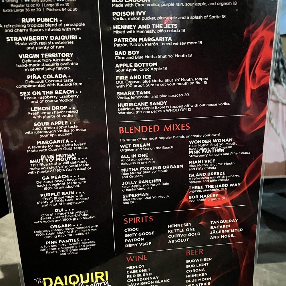 Drink menu Drink menu