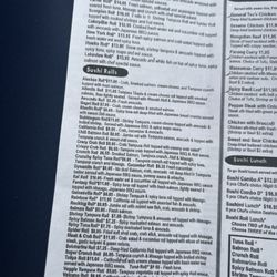 Bluefin Hibachi & Sushi - Dinner menu