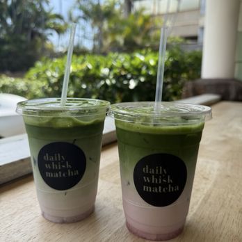 Daily Whisk Matcha - White chocolate raspberry on the left and on the right the strawberry - Cafes Near Me - Honolulu, Hawaii